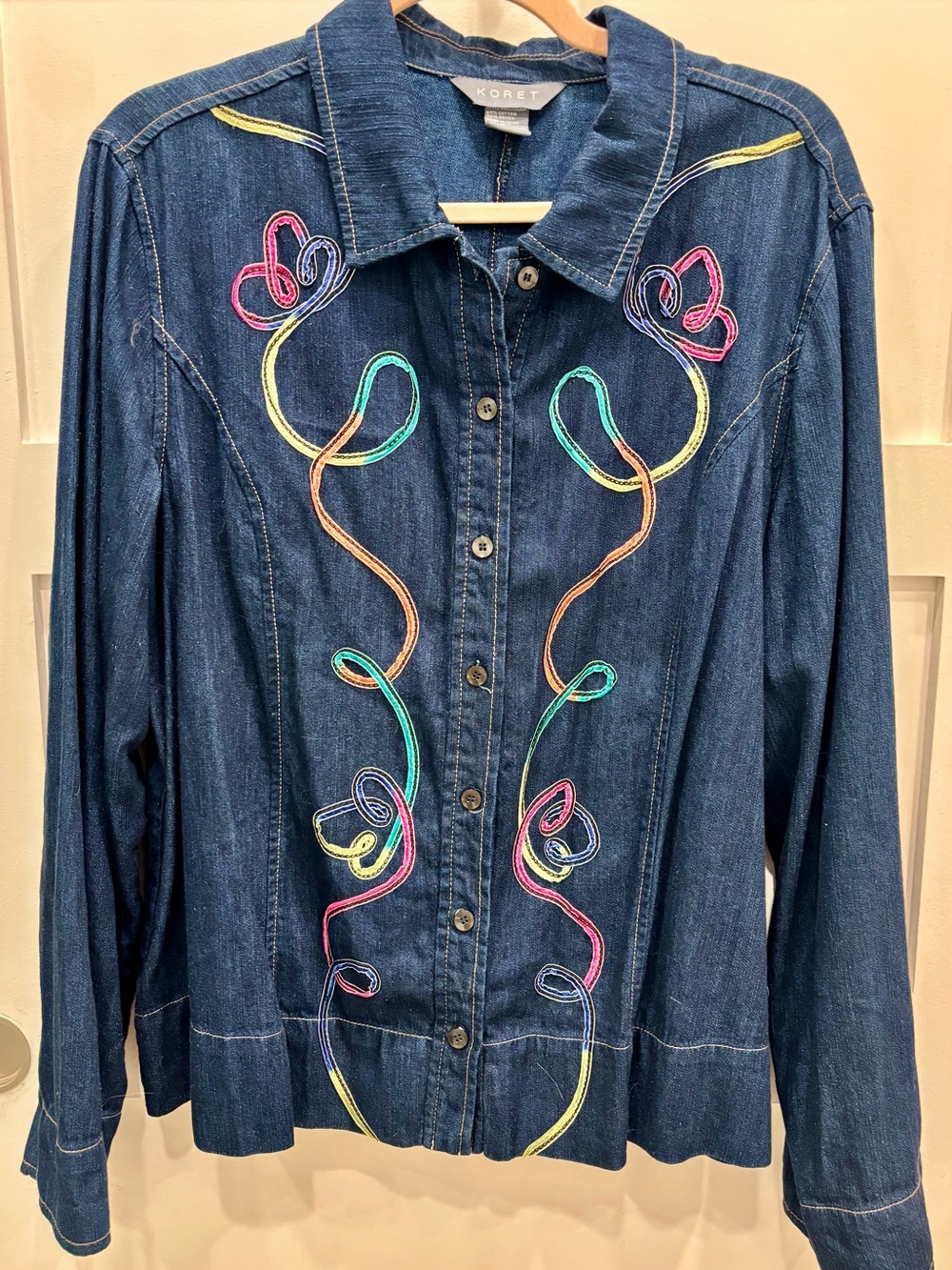 Koret Vintage Dark Blue Denim Jacket with Multicolor Embroidery